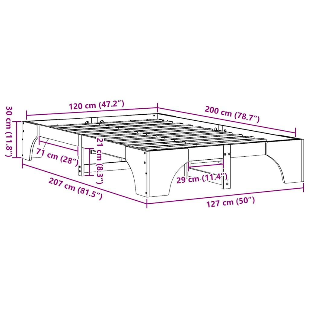 vidaXL Bed Frame White 120 x 200 cm Solid Pine Wood