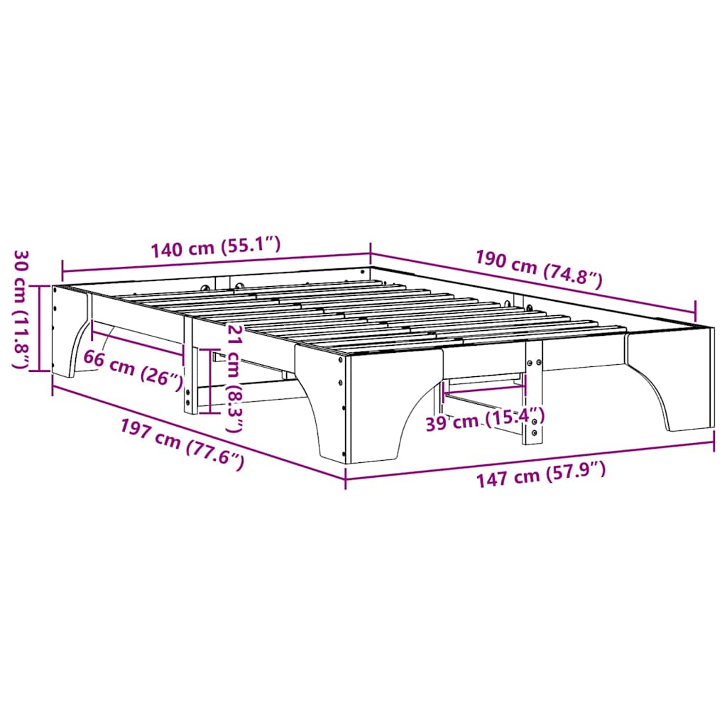 vidaXL Bed Frame White 140 x 190 cm Solid Pine Wood