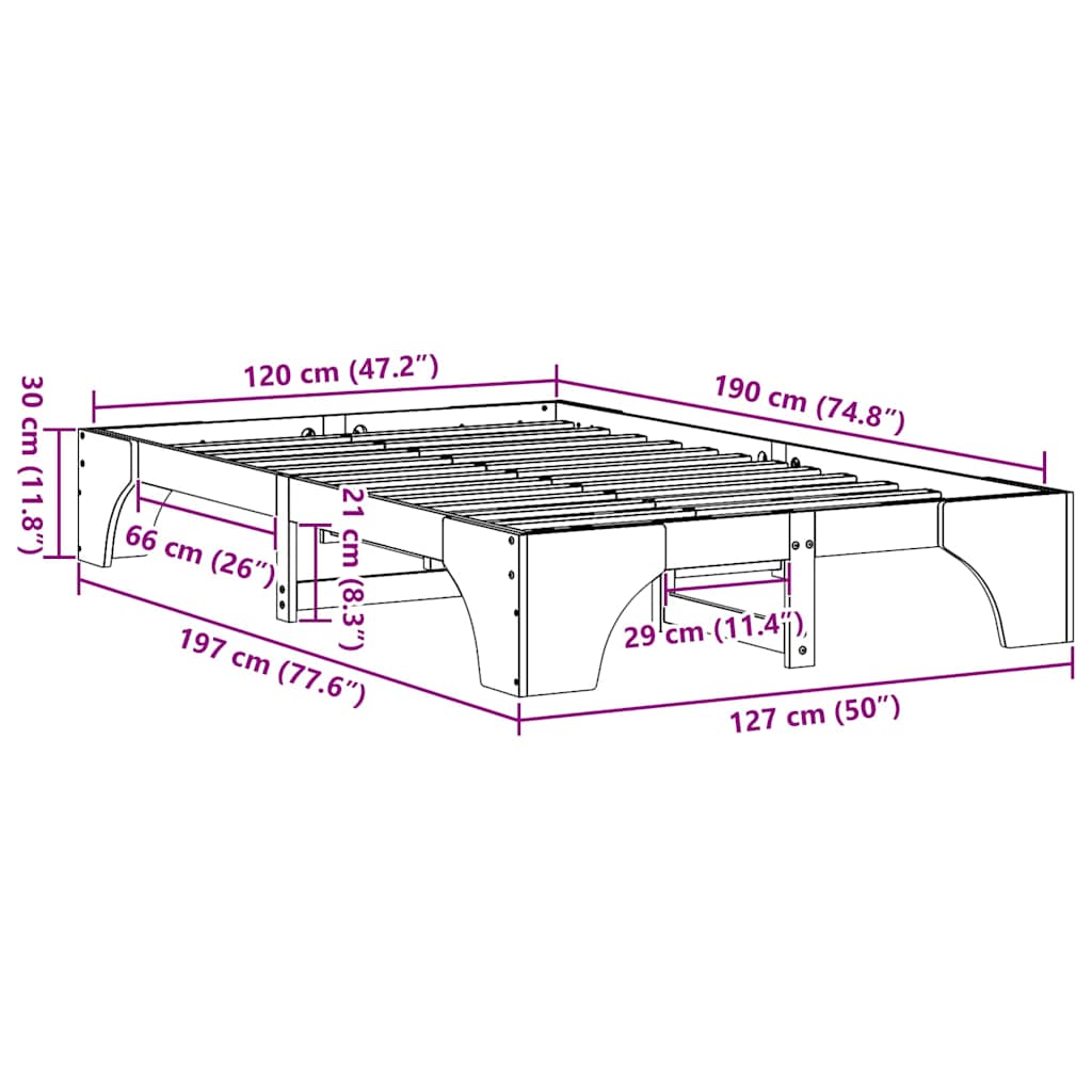 vidaXL Bed Frame Wax Brown 120 x 190 cm Solid Pine Wood