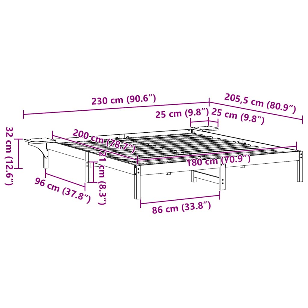 vidaXL Bed Frame Natural 180 x 200 cm Solid Pine Wood