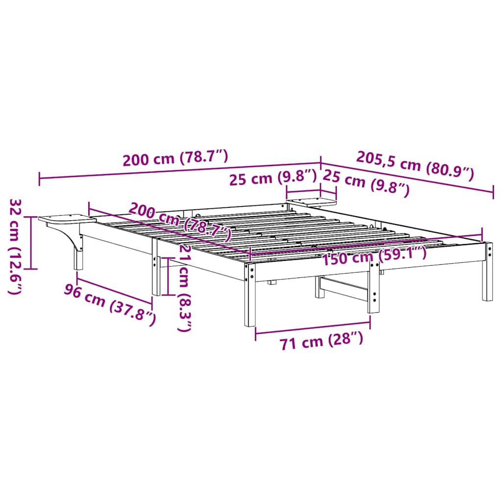 vidaXL Bed Frame White 150 x 200 cm Solid Pine Wood