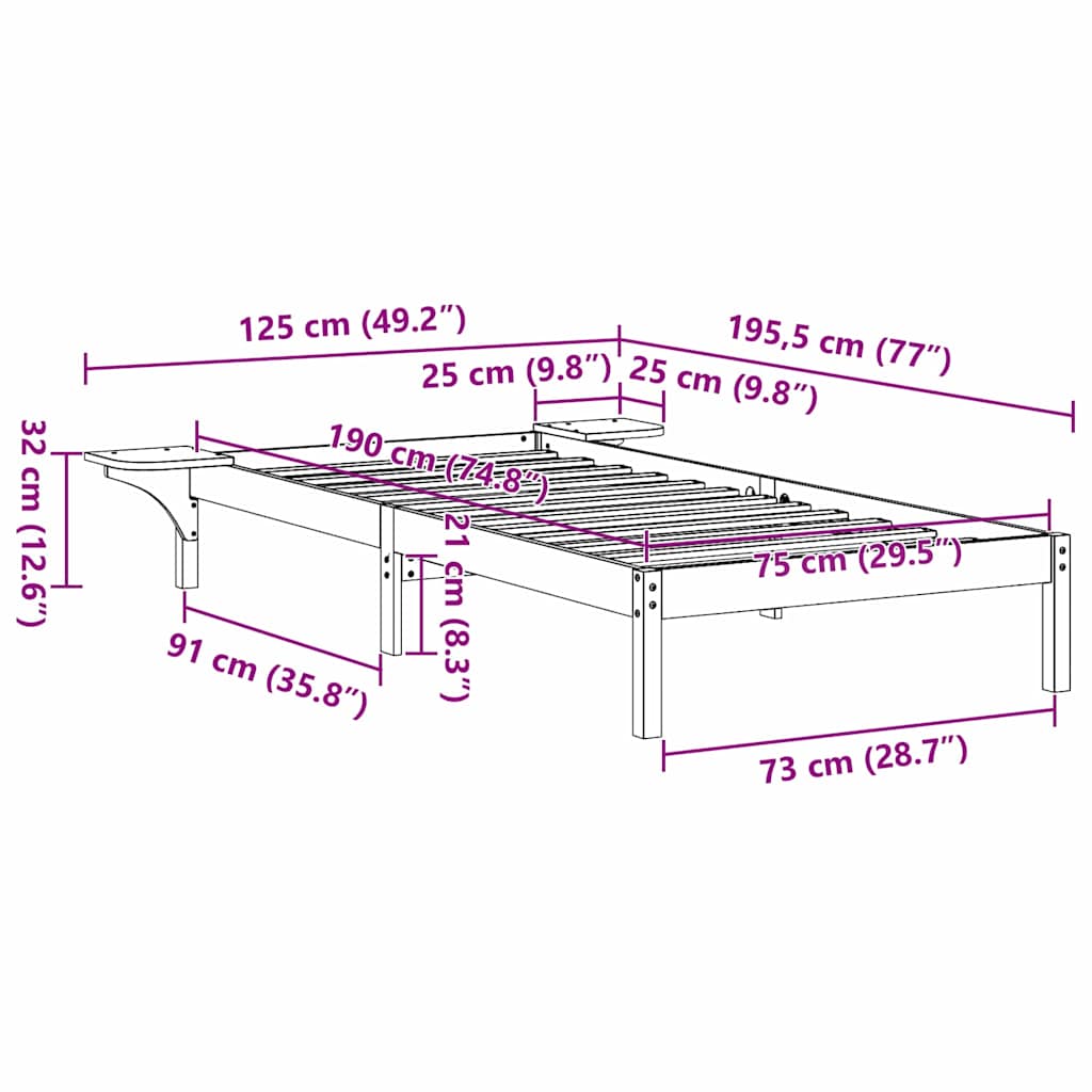 vidaXL Bed Frame Wax Brown 75 x 190 cm Solid Pine Wood