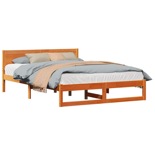vidaXL Bed Frame with Headboard Wax Brown 160 x 200 cm Solid Pine Wood