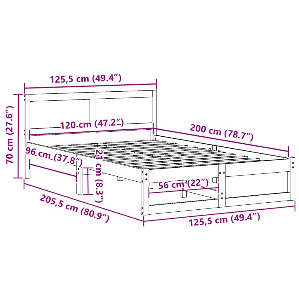 vidaXL Bed Frame with Headboard Natural 120 x 200 cm Solid Pine Wood
