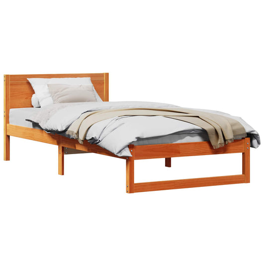 vidaXL Bed Frame with Headboard Wax Brown 100 x 200 cm Solid Pine Wood