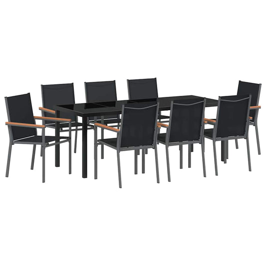 vidaXL Garden Dining Set 9 pcs Black Powder-coated Steel