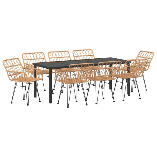 vidaXL Garden Dining Set 9 pcs Brown Powder-Coated Steel