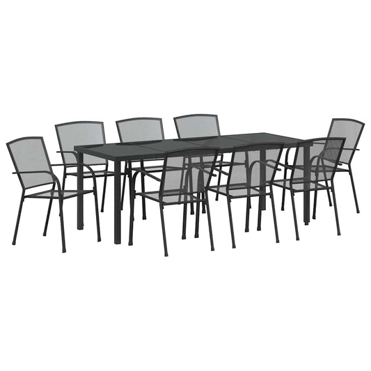 vidaXL Garden Dining Set 9 pcs Anthracite Powder-Coated Steel
