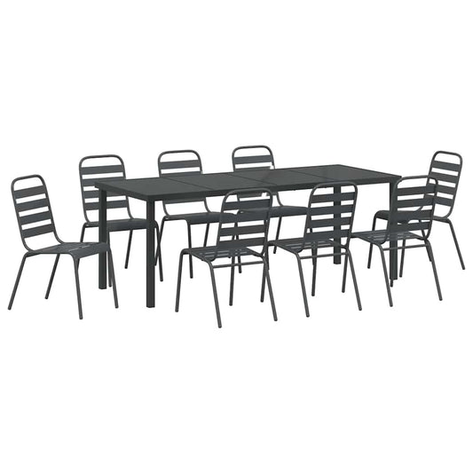 vidaXL Garden Dining Set 9 pcs Anthracite Powder-Coated Steel