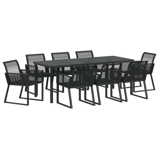 vidaXL Garden Dining Set 9 pcs Black Powder-Coated Steel