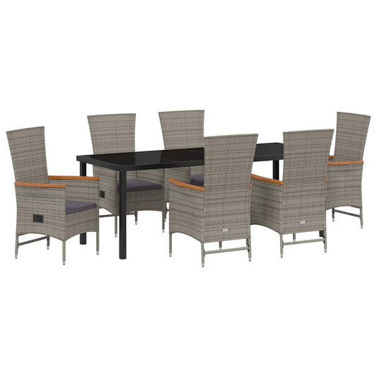 vidaXL Garden Dining Set with Cushion 7 pcs Grey Poly Rattan