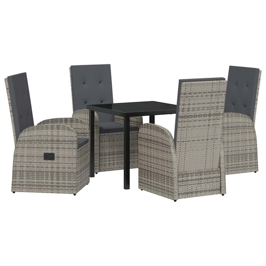 vidaXL Garden Dining Set with Cushion 5 pcs Grey Poly Rattan