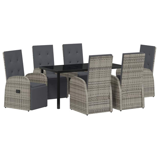 vidaXL Garden Dining Set with Cushion 7 pcs Grey Poly Rattan
