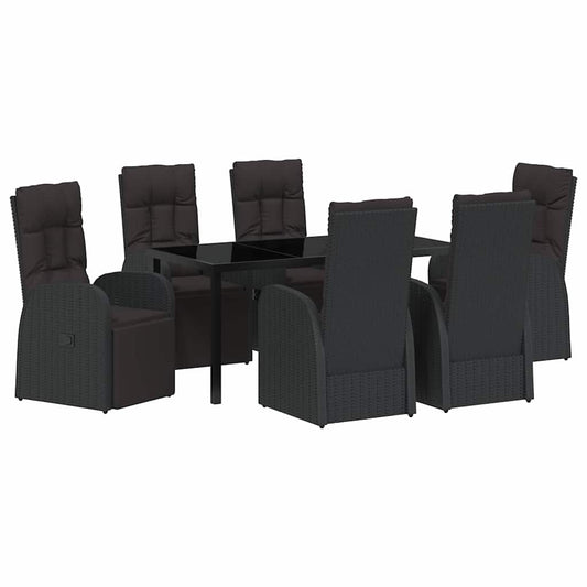vidaXL Garden Dining Set with Cushion 7 pcs Black Poly Rattan