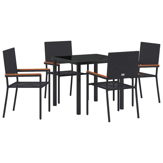 vidaXL Garden Dining Set with Cushion 5 pcs Black Poly Rattan
