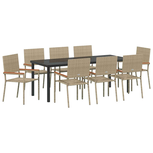 vidaXL Garden Dining Set with Cushion 9 pcs Beige Poly Rattan