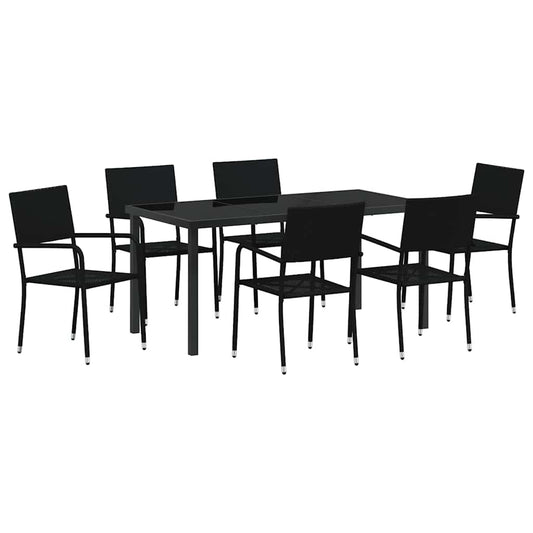vidaXL Garden Dining Set with Cushion 7 pcs Black Poly Rattan