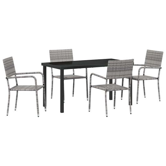 vidaXL Garden Dining Set with Cushion 5 pcs Grey Poly Rattan