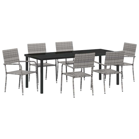 vidaXL Garden Dining Set with Cushion 7 pcs Grey Poly Rattan