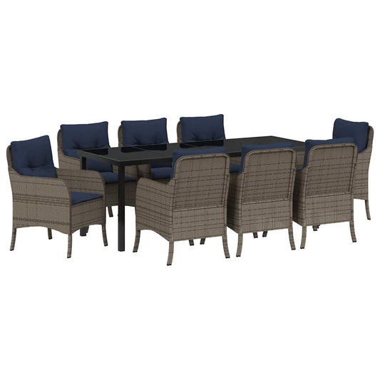 vidaXL Garden Dining Set with Cushion 9 pcs Grey Poly Rattan
