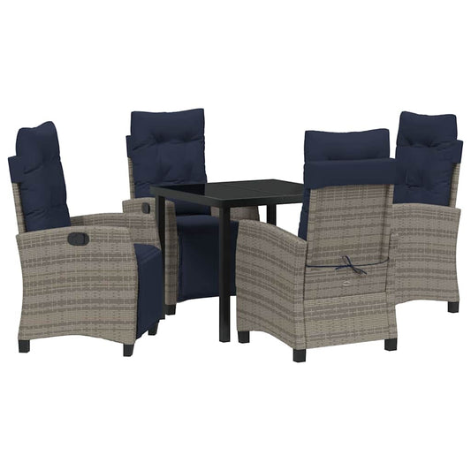 vidaXL Garden Dining Set with Cushion 5 pcs Grey Poly Rattan