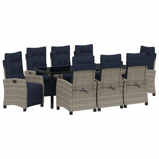 vidaXL Garden Dining Set with Cushion 9 pcs Grey Poly Rattan
