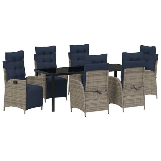 vidaXL Garden Dining Set with Cushion 7 pcs Grey and Black Rattan