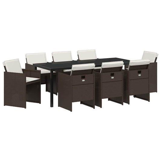 vidaXL Garden Dining Set 9 pcs Brown Poly Rattan