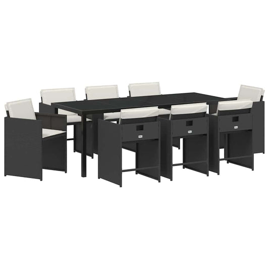 vidaXL Garden Dining Set 9 pcs Black Poly Rattan