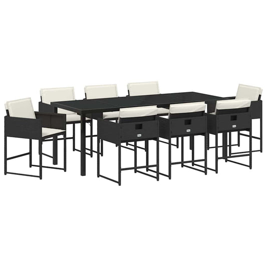 vidaXL Garden Dining Set 9 pcs Black Poly Rattan
