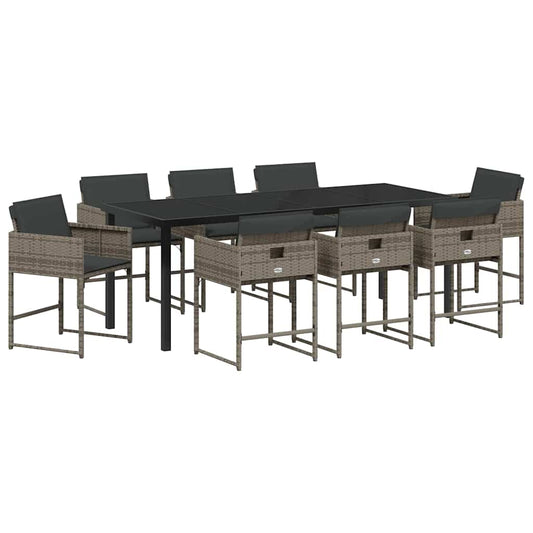 vidaXL Garden Dining Set 9 pcs Grey Poly Rattan