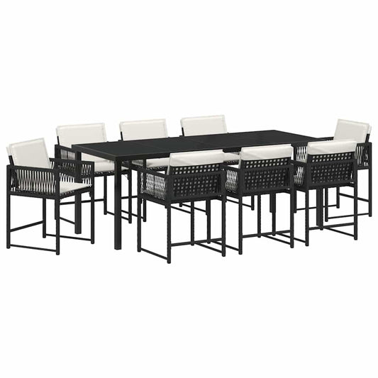 vidaXL Garden Dining Set 9 pcs Black Poly Rattan