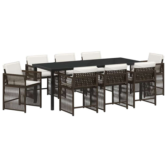 vidaXL Garden Dining Set 9 pcs Brown Poly Rattan
