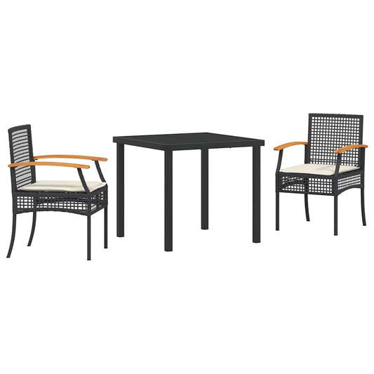 vidaXL Garden Dining Set 3 pcs Black Poly Rattan