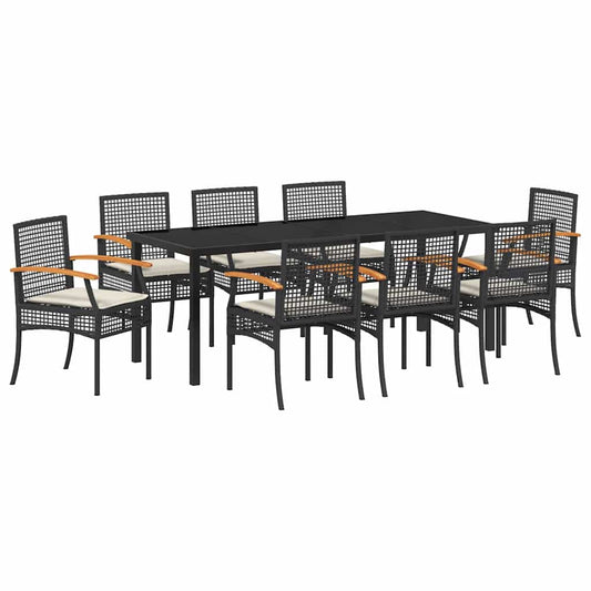 vidaXL Garden Dining Set with Cushion 9 pcs Black Rattan