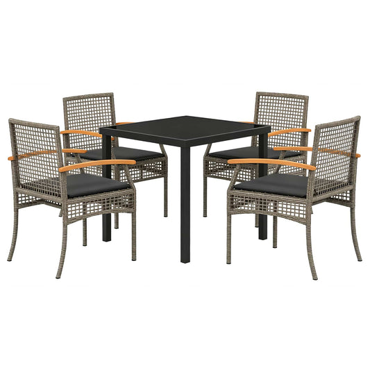 vidaXL Garden Dining Set 5 pcs Grey and Black Rattan