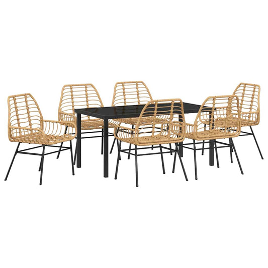 vidaXL Garden Dining Set 7 pcs Brown Poly Rattan