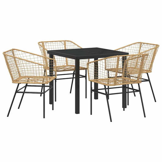 vidaXL Garden Dining Set 5 pcs Brown Poly Rattan