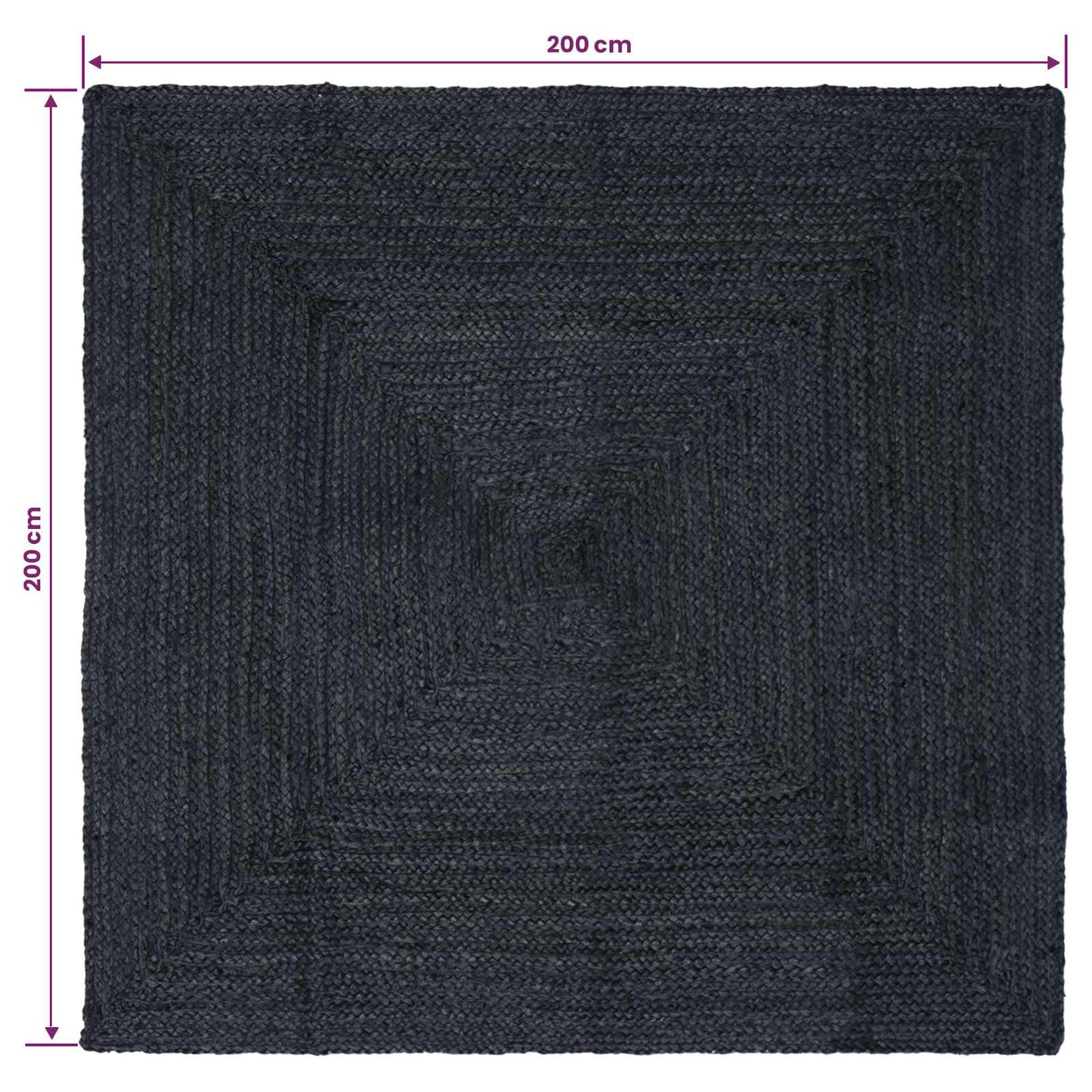 vidaXL Area Rugs Square Dark Grey 200 x 200 cm Jute