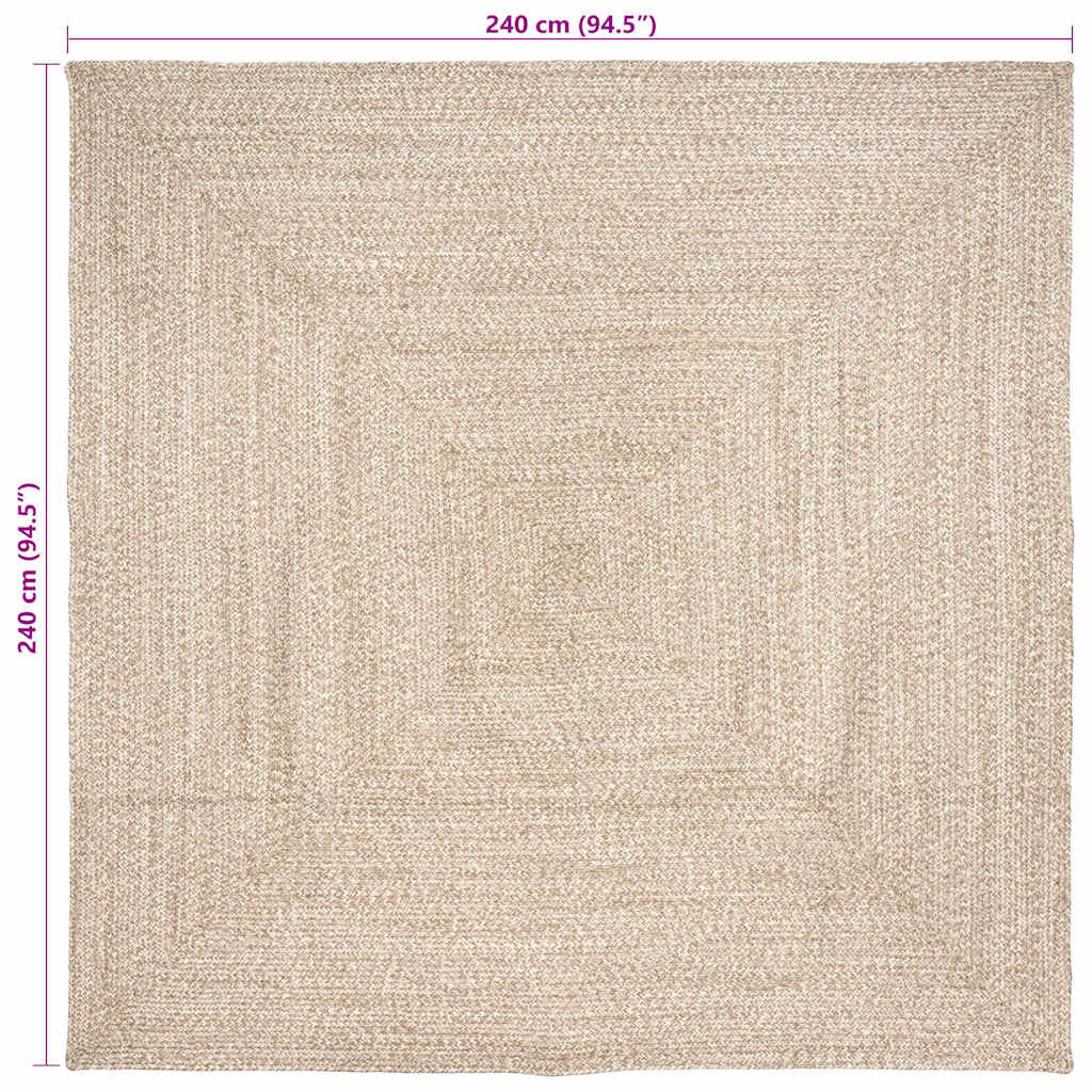 vidaXL Area Rugs Natural and White 240 x 240 cm Jute