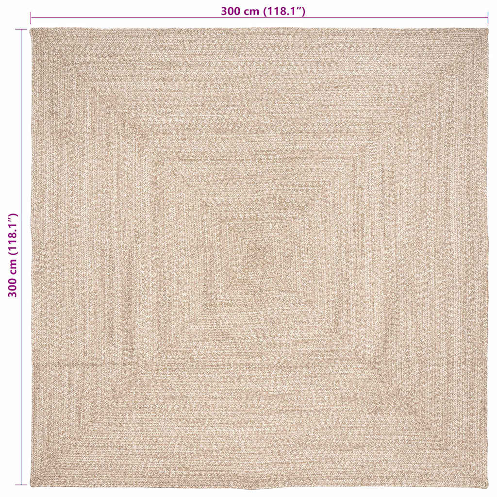 vidaXL Area Rugs Natural and White 300 x 300 cm Jute