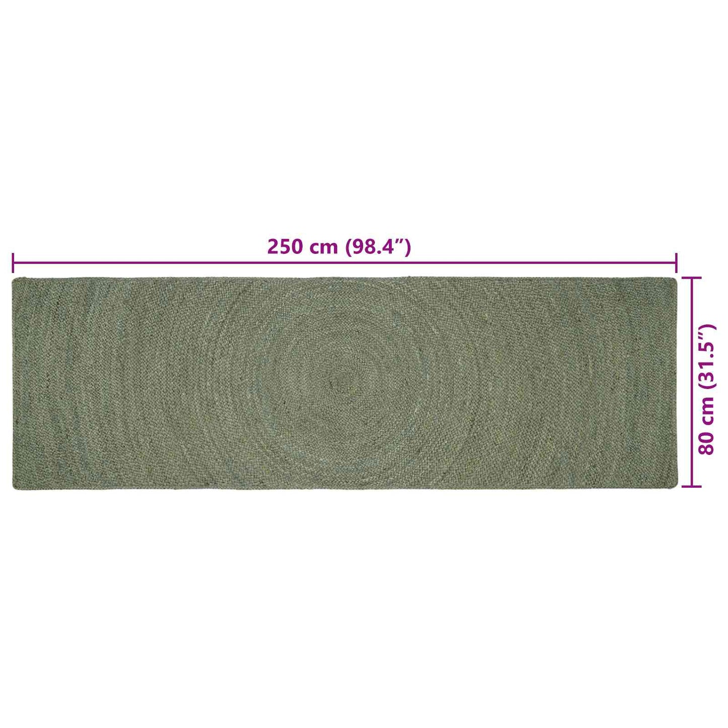 vidaXL Area Rugs Olive Green 80 x 250 cm Jute