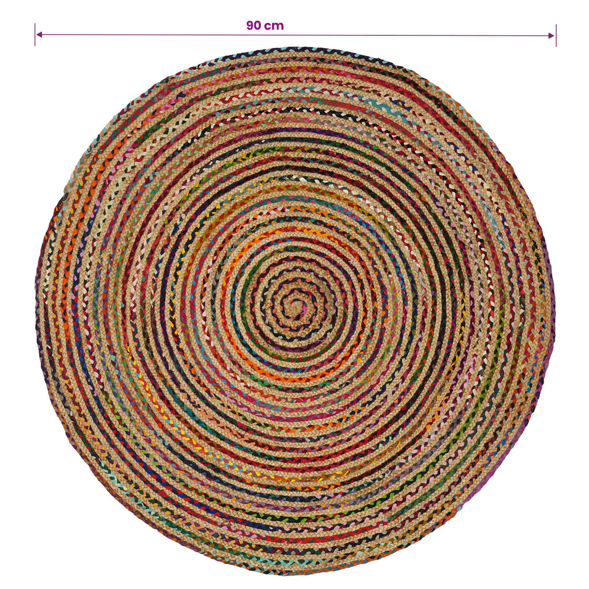 vidaXL Area Rug Multicolour Ø 90 cm Jute