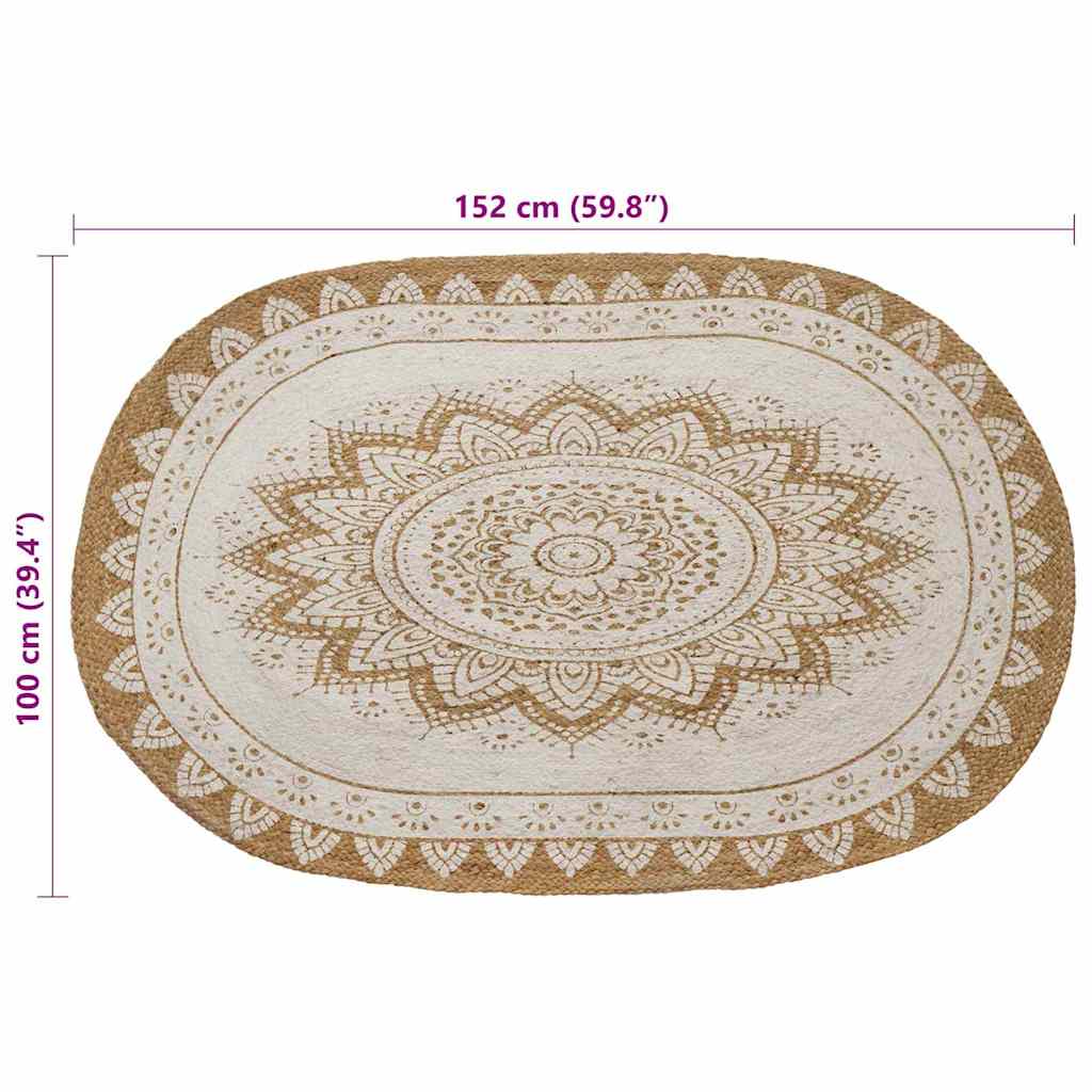 vidaXL Area Rugs Floral Natural with White Print 100 x 152 cm Jute