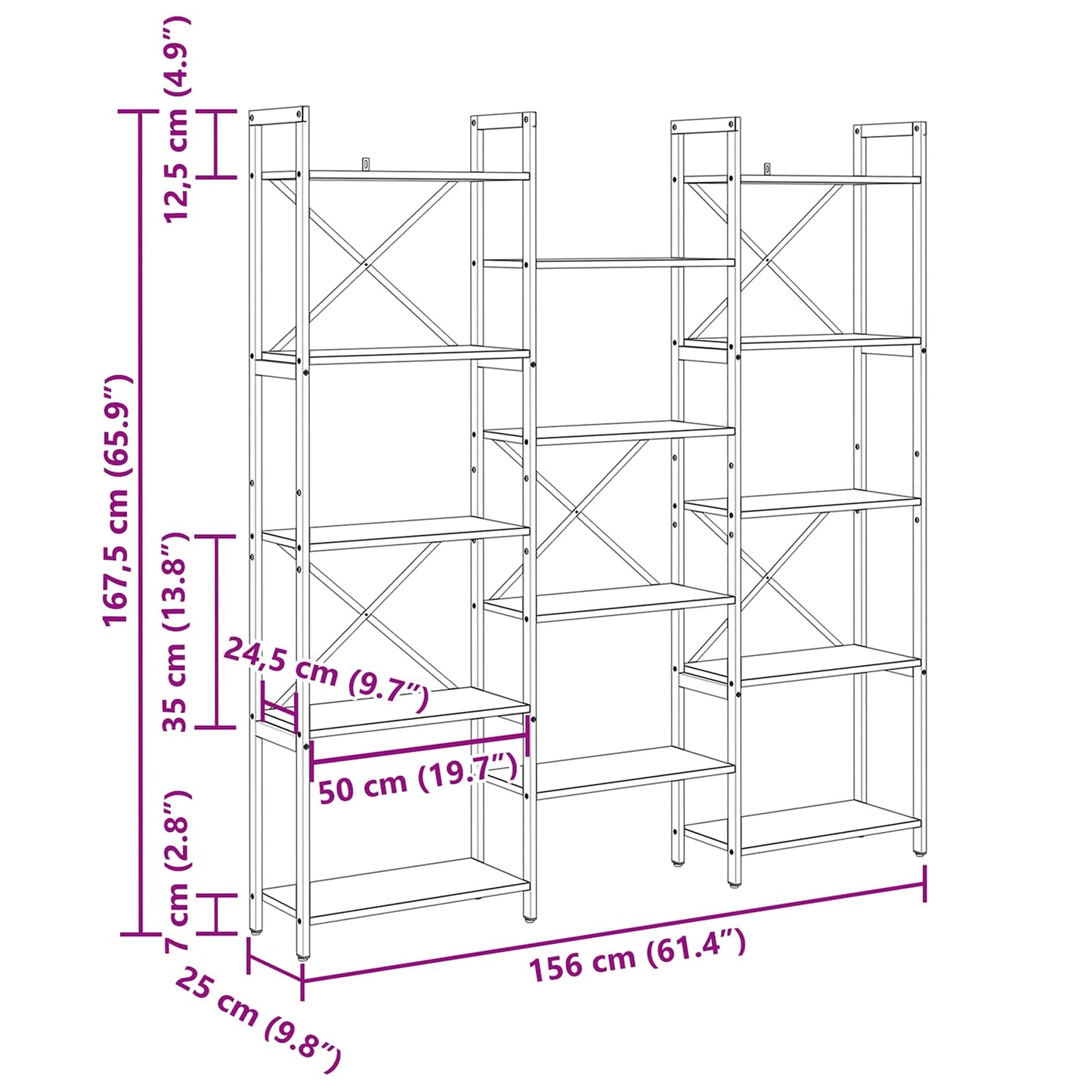 vidaXL Bookshelf Old wood 156 x 25 x 167 cm Engineered Wood