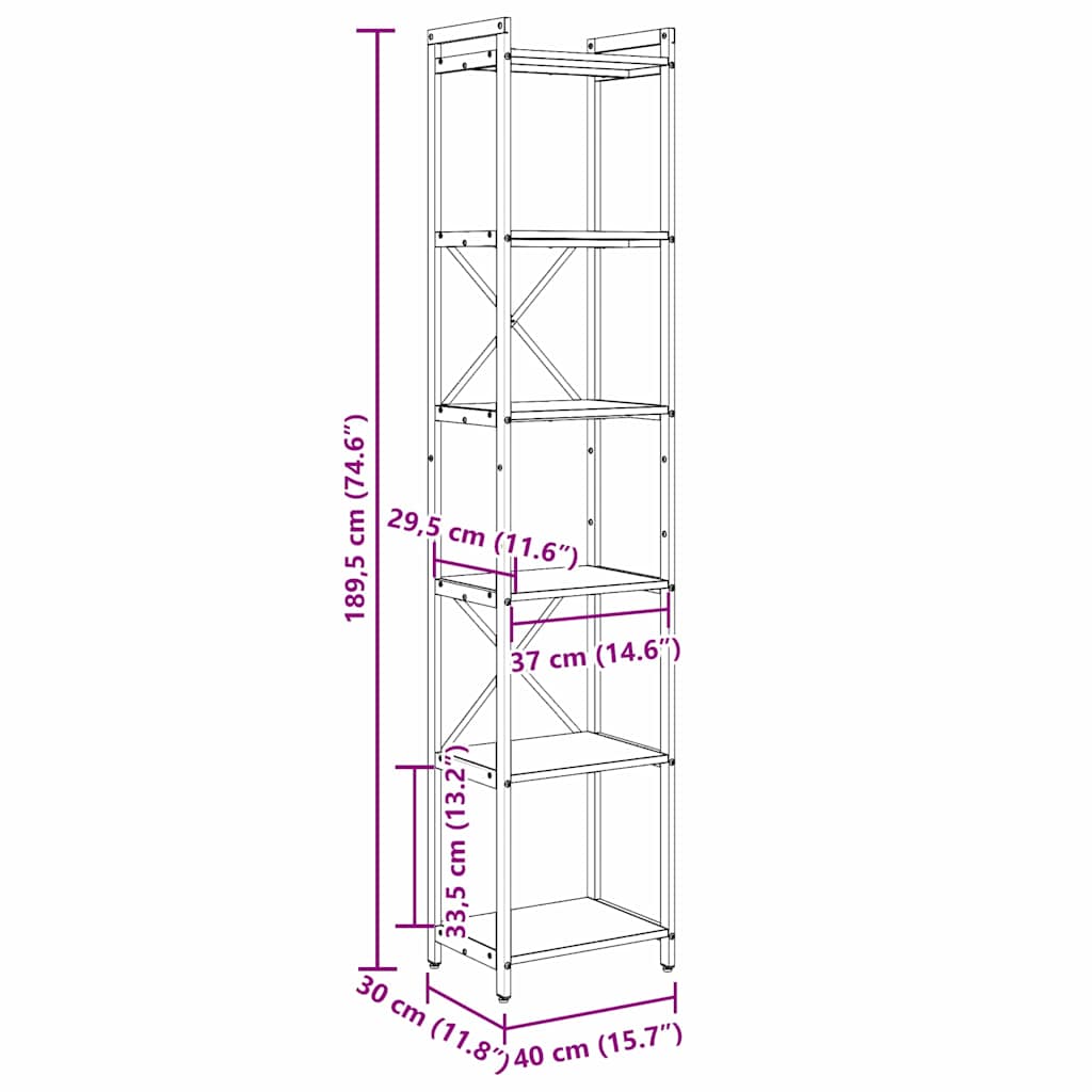 vidaXL Bookshelf Grey sonoma 40 x 30 x 189.5 cm Engineered Wood