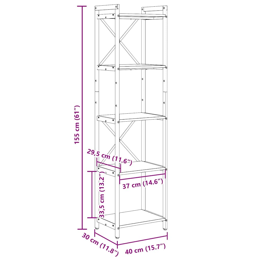 vidaXL Bookshelf Smoked Oak 40 x 30 x 155 cm Engineered Wood