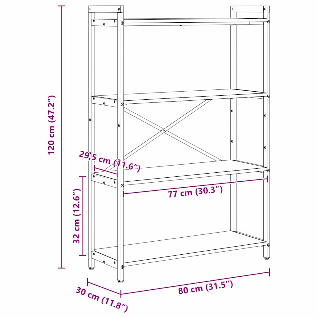 vidaXL Bookshelf Smoked Oak 80 x 30 x 120 cm Engineered Wood