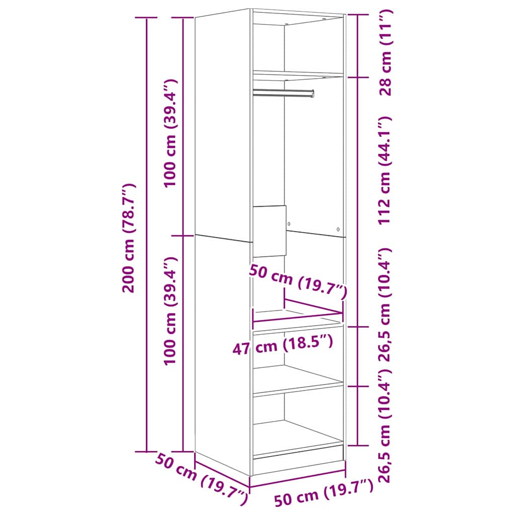vidaXL Wardrobe Black Oak 50 x 50 x 200 cm Engineered Wood