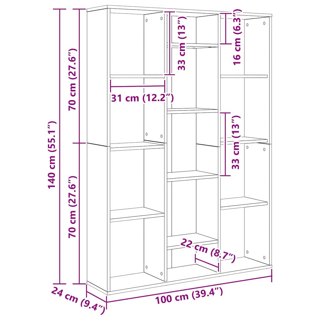 vidaXL Room Divider Black Oak 100 x 24 x 140 cm Engineered Wood
